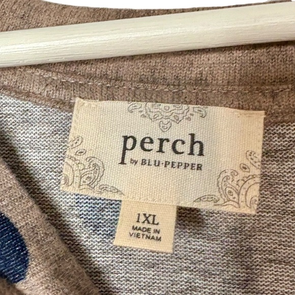 64.perch by blu pepper 1XL mocha beige heather navy polka dot tie front top NWOT - Picture 10 of 13